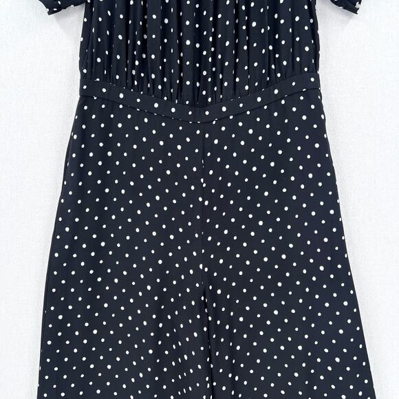 SALONI Juli Off the Shoulder Jumpsuit Womens 10 Black White Silk Polka Dot Wide - Picture 7 of 16